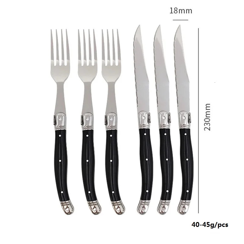 8 Laguiole Style Black Steak Knives and Forks Stainless Steel Dinner Fork Plastic Handle Table Knives Dinnerware set 2-10pcs 250618