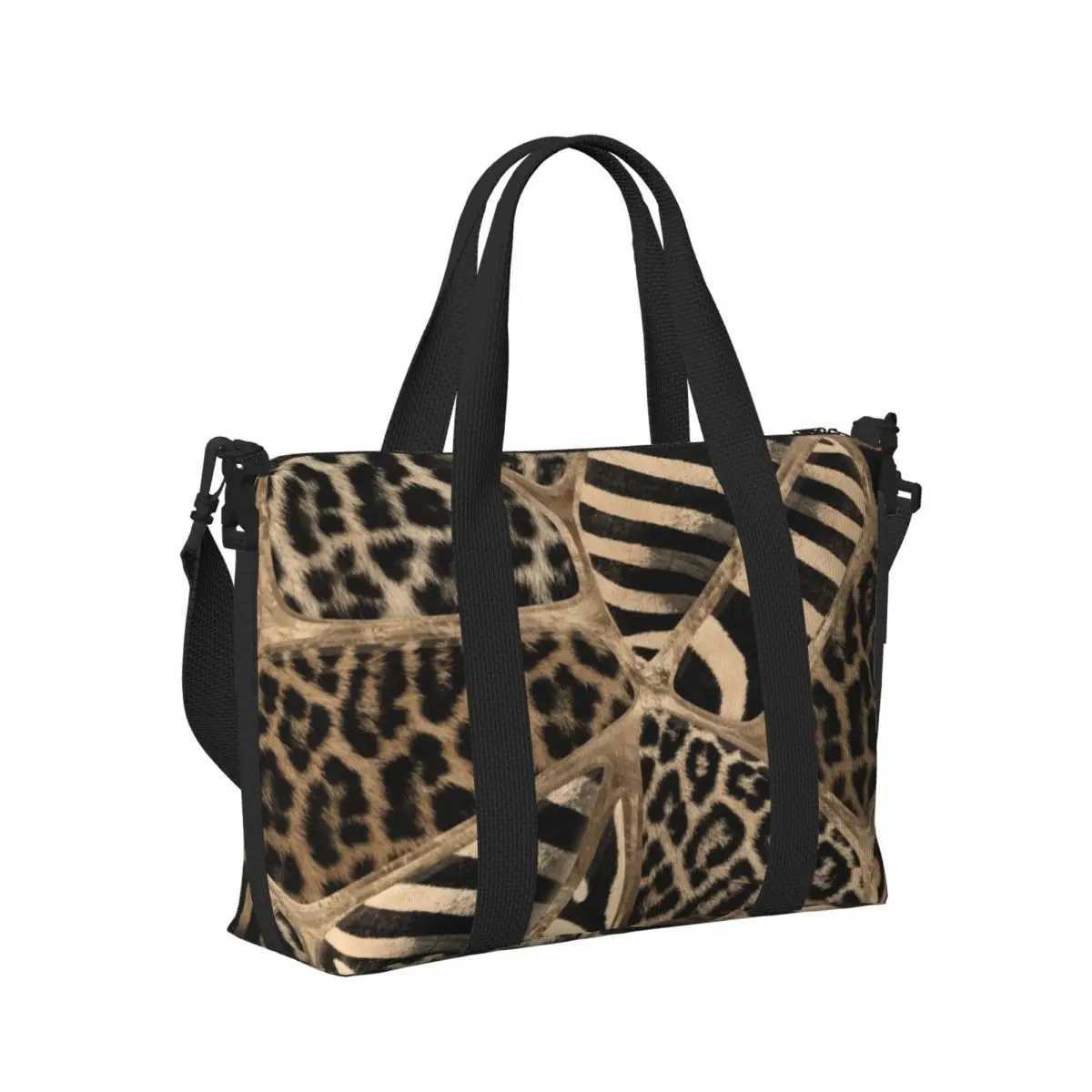 Custom Animal Print Tote Bag Women Large Capacity Leopard And Zebra Pastel Gold Gym Beach Shoulder Travel Bag W250618