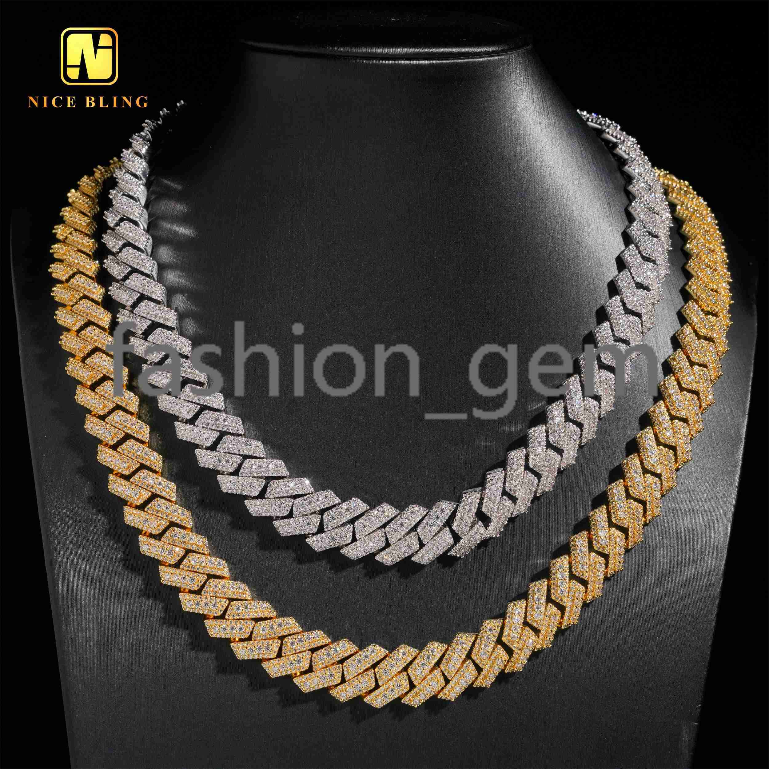 Factory Price Hip Hop Jewelry Cuban Necklace 15mm Iced Out Cuban Clink Chain Men 18k Gold Plated Brass moissanite moissaniteia Necklace