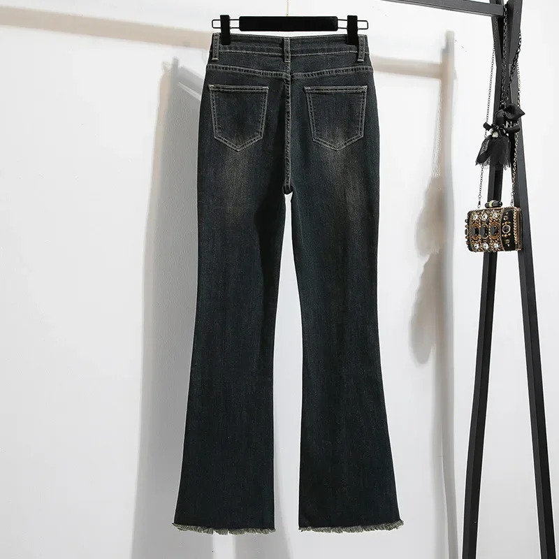 Plus Size Plus Size Slim Fit Micro Flare Jeans Elastic Frayed n Sensation Fat MM Slimming Hip Covering Bell Pants Women 250609