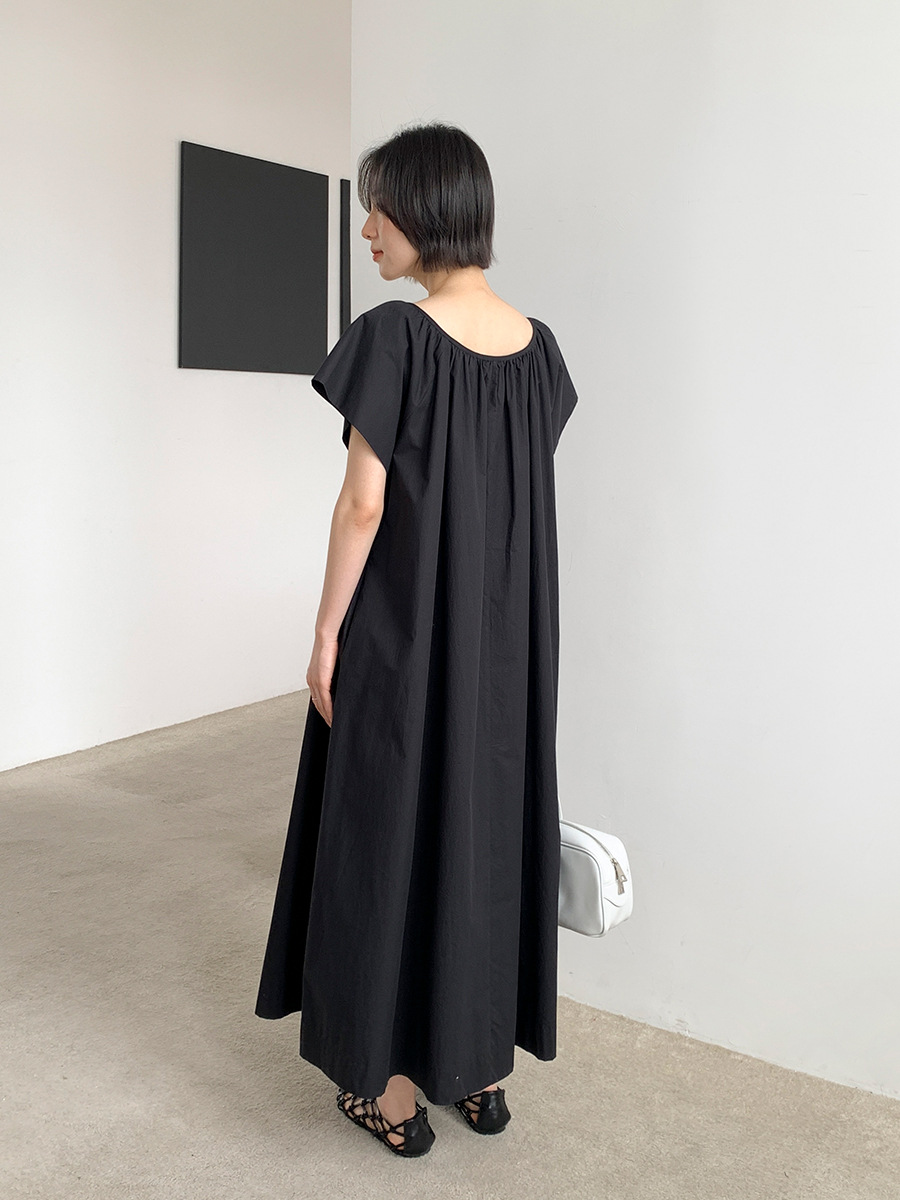 CL1508 Personalized Pleated Skirt Summer Korean Style Round Neck Flying Sleeve White Moonlight Atmosphere Dress for Women