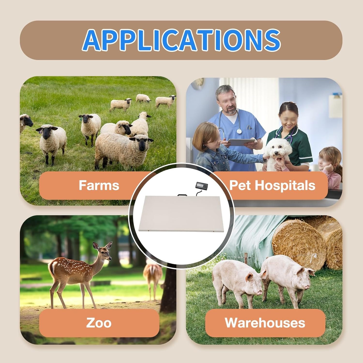 Digital Veterinary Scale Large Platform Livestock Animal Scale with Power Adapter for Pets Cattle Dogs Cats Vet Clinic Farm Use