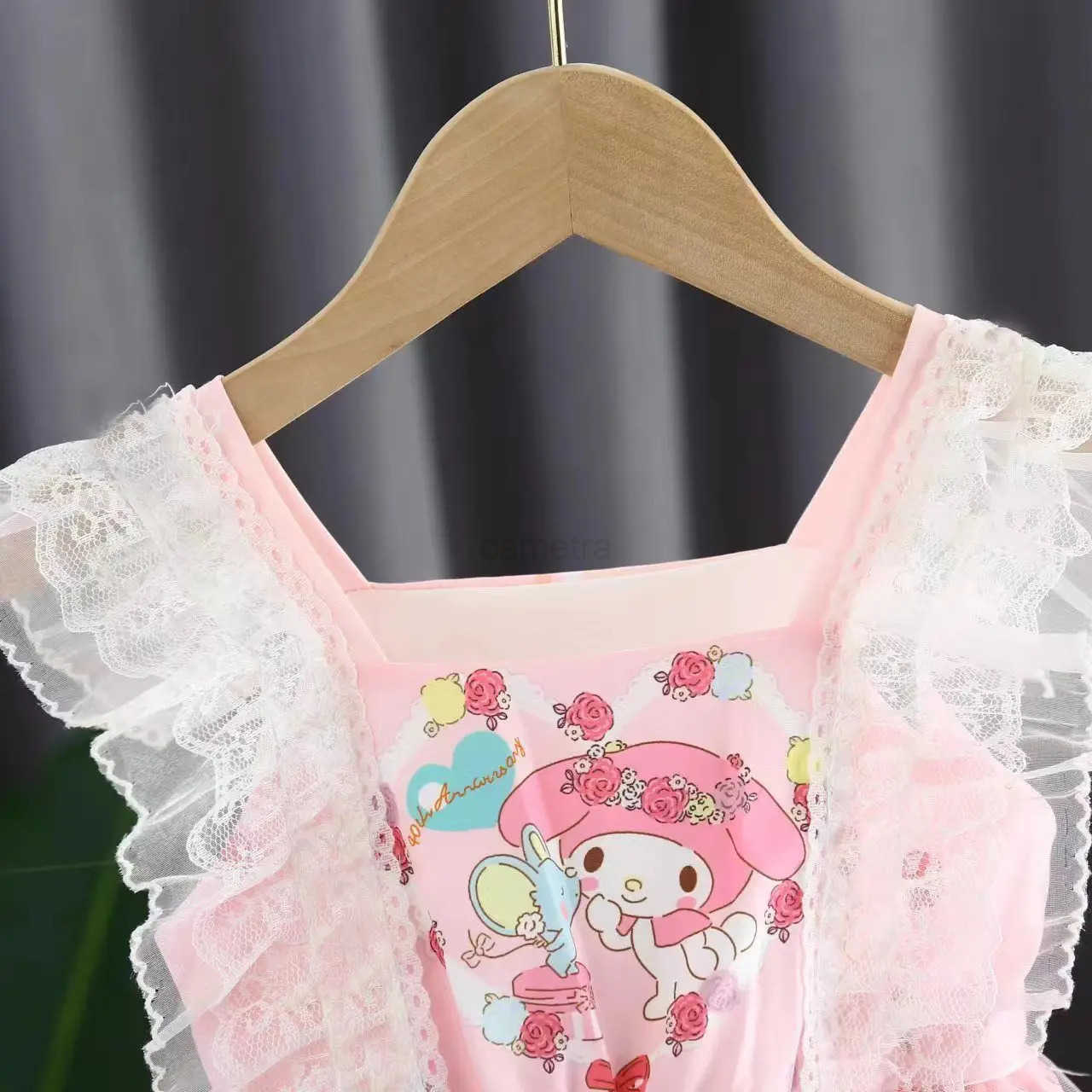 Sanrio Sanrio Kuromi Anime Peripherals Cartoon Character Girl Dress Kawaii Childrens Short Sleeve Puff Lolita Princess Skirt WholesaleXJ250618