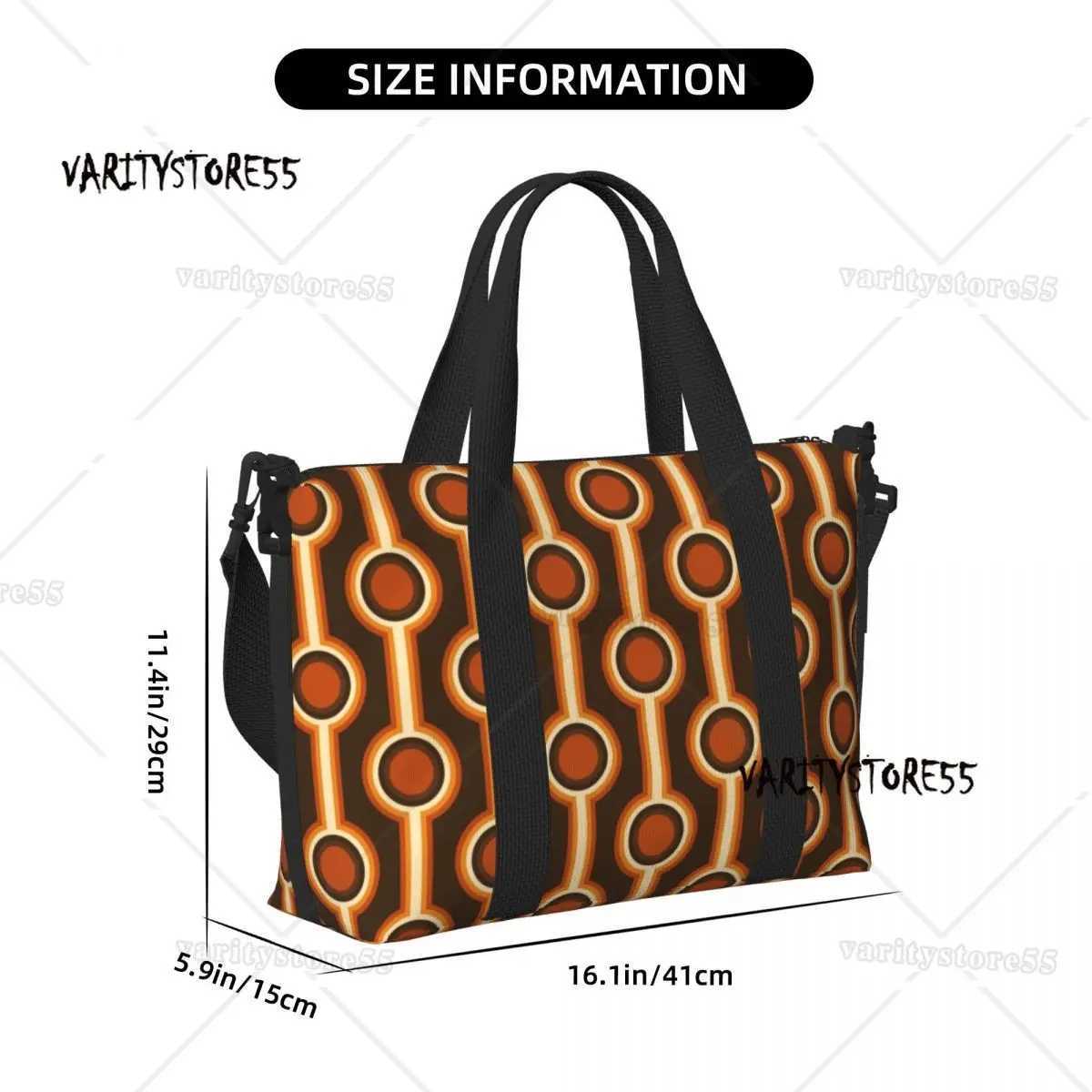 Custom 70s Retro Connected Balls In Orange And Brown Tones Beach Tote Bag for Women Mid Century Large Compartment Gym Beach Bags W250618