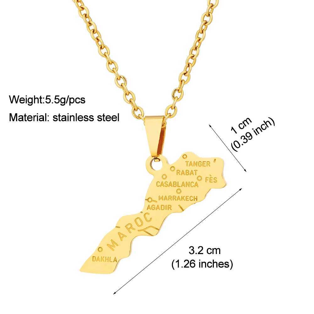 Morocco Map With City Pendant Necklace Stainless Steel For Women Girls Gold Silver Color Charm Fashion Female Choker Jewelry W250618