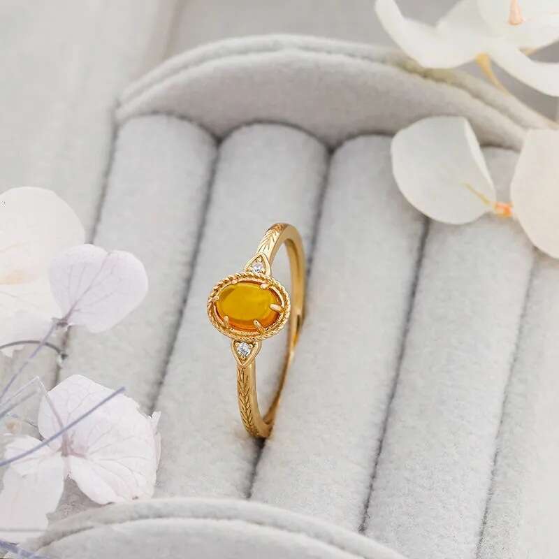 Same Style Synthetic Recycled High Imitation Amber Stone Oval Light Luxury Simple Palace Open Ring
