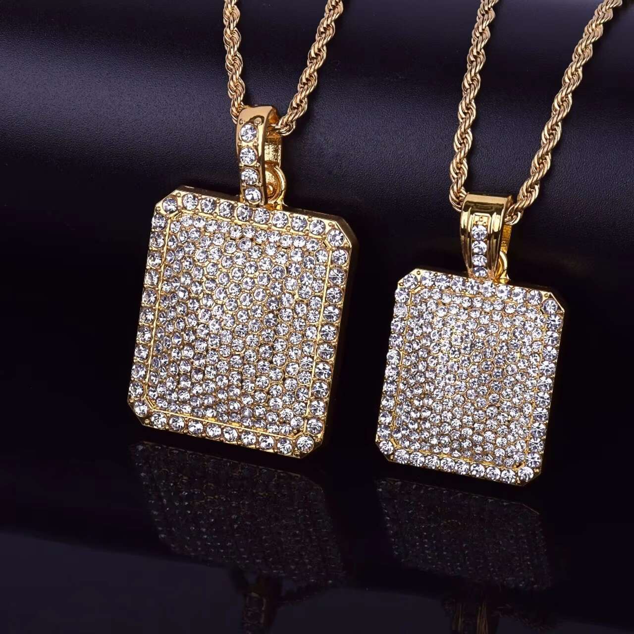 New Arrival 14k Gold .925 Silver Iced out Square Pendant Dog Tags Full Diamond Hip Hop Moissanite Necklace
