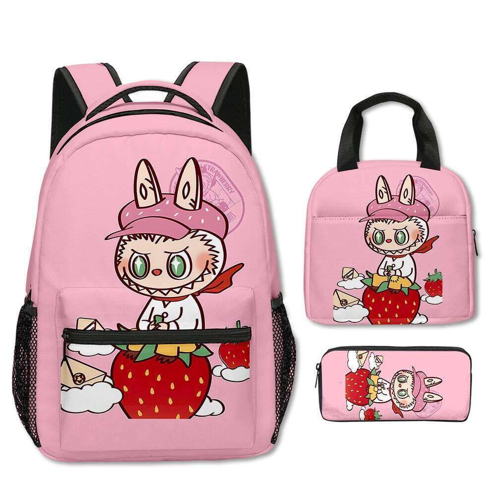 Classic Popular Novelty Labubu 3D Printed 3Pcs/Set Student School Bags Travel Notebook Backpack Portable Lunch Bag Pencil Case