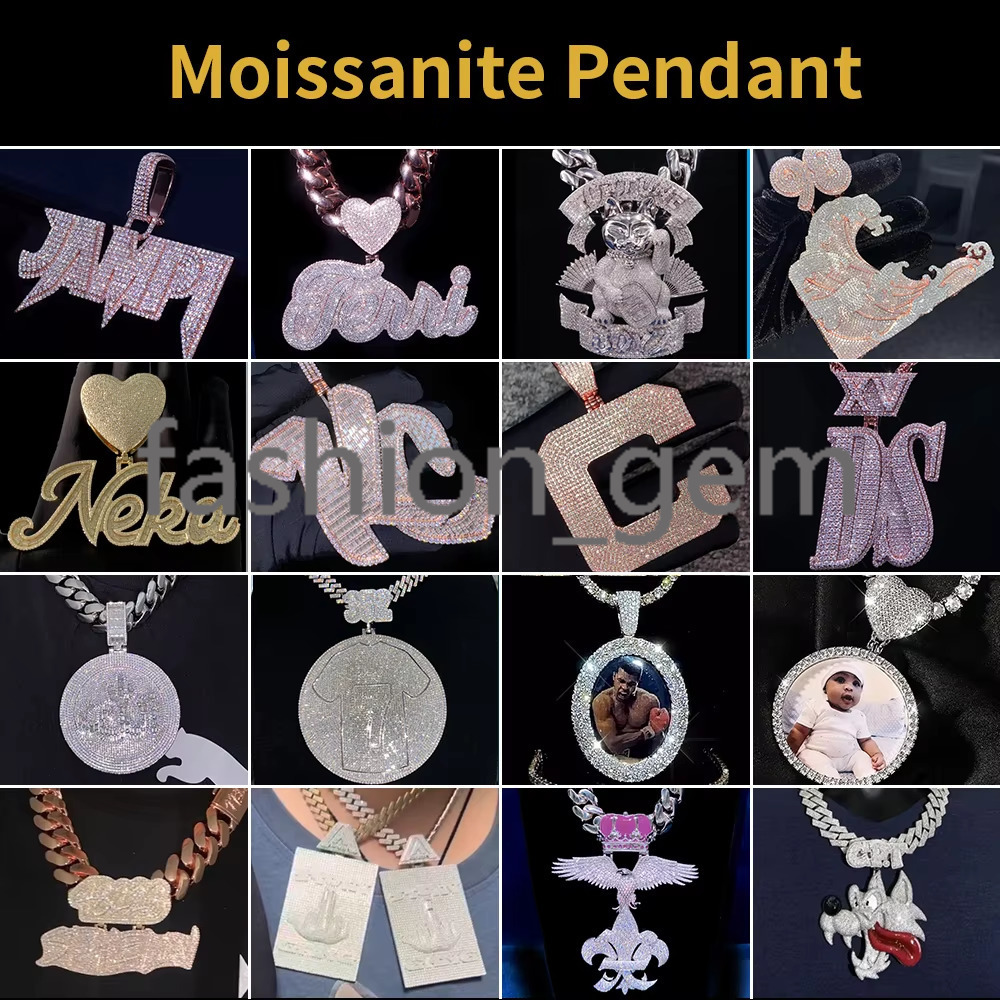 Hiphop Jewelry Moissanite Cross Pendant Baguette 925 Silver Iced Out VVS Moissanite Pendant