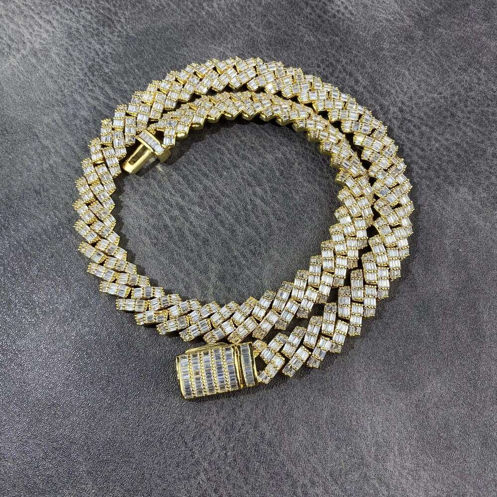 Wholesale Hop Diamond Cuban Link Necklace Baguette CZ Chain Iced Out Prong Cuban Link Chain Fashion Men Jewelry