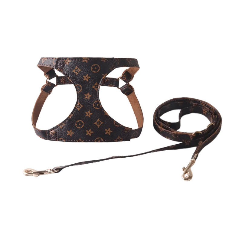 Step In Dog No Pull Imitation Design Print Adjustable Soft PU Leather Suede Lining Pet Vest Harness And Leash Set For Small Medium Dogs XS B141 42C96