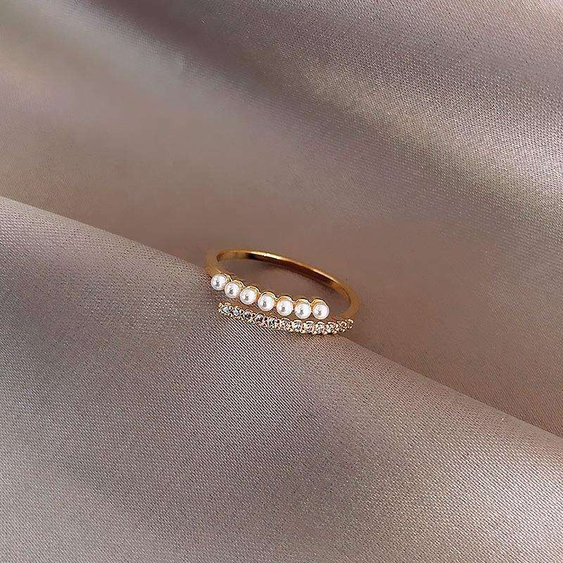New Fashion Open Finger Internet Celebrity Style Minimalist Niche Design Decorative Light Luxury Pearl Ring