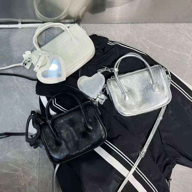 2025 New Fashion Love Heart Mirrior Design Tote Small Cowhide Leather Women's Handbag Sier Luxurious Ladies Shoulder Bag