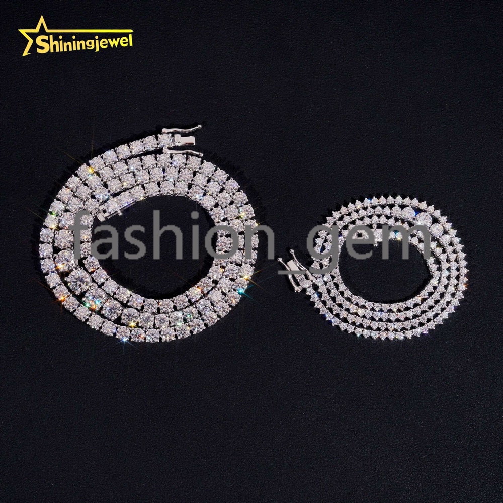 Fine Jewelry 925 Sterling Silver Fashion Women 2mm 3mm 4mm Gradual VVS Moissanite Tennis Chain
