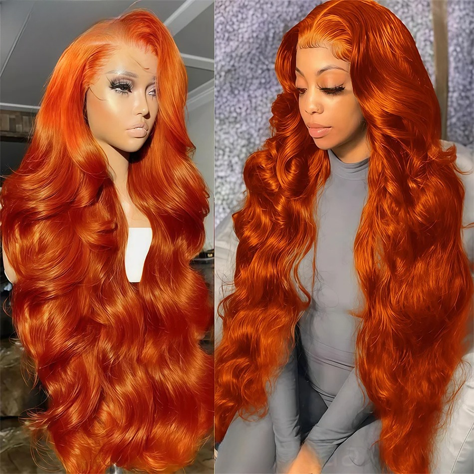 30 36 Inch Body Wave 13x6 Orange Ginger Lace Front Wigs Human Hair Pre Plucked 13x4 Human Hair Lace Frontal Wigs For Women Synthetic