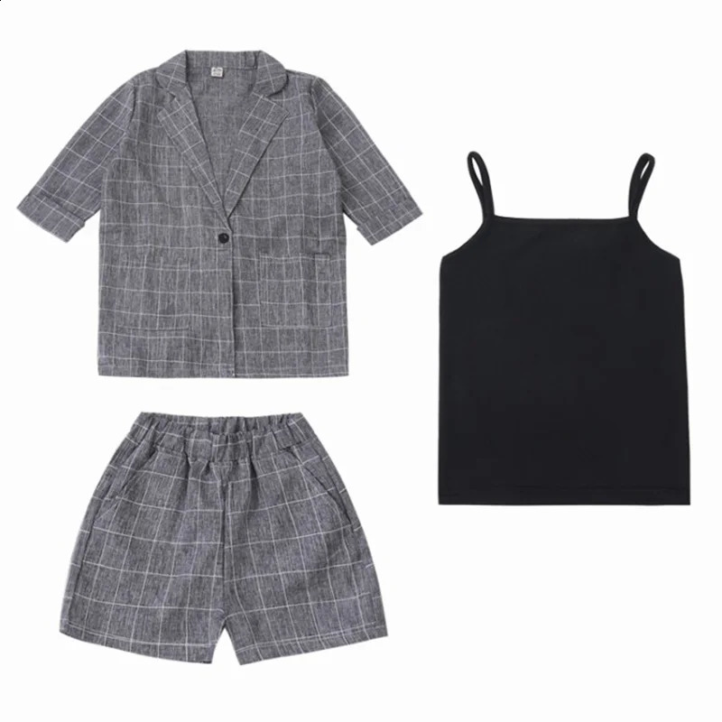 Kids Girls Blazer Jacket Vest Shorts 3PCS Tuxedos Suit for Kids Suit Children Girls Blazer For Wedding Party Pink Grey Color 250617