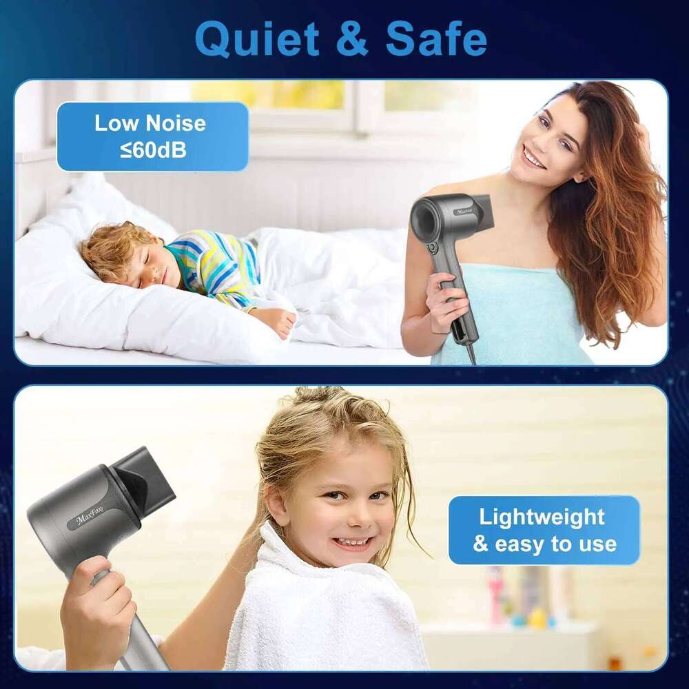 Strong Power Professional Ionic Blow Dryer with High Speed Low Noise Intelligent Leafless Portable Hair Blower
