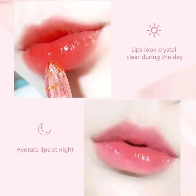 Temperature Color Changing Women Flower Lipstick Transparent Waterproof Moisturizing Crystal Jelly Pearlescent Lip Balm Cosmetic happy