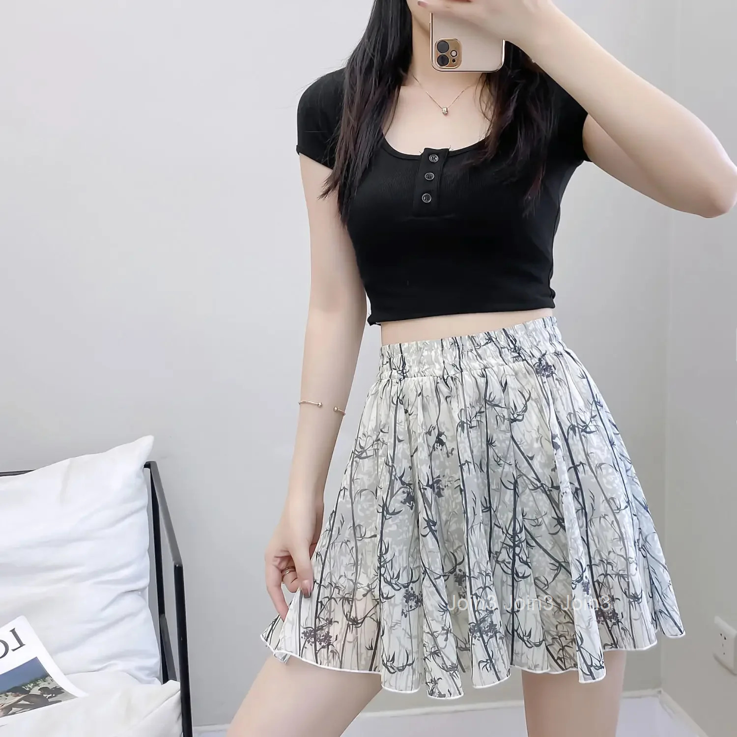 Mini Chiffon Woman Skirt Floral High Waist Short Skirts for Women Streetwear Modest Casual Luxury Elegant Premium 2025 Trend V