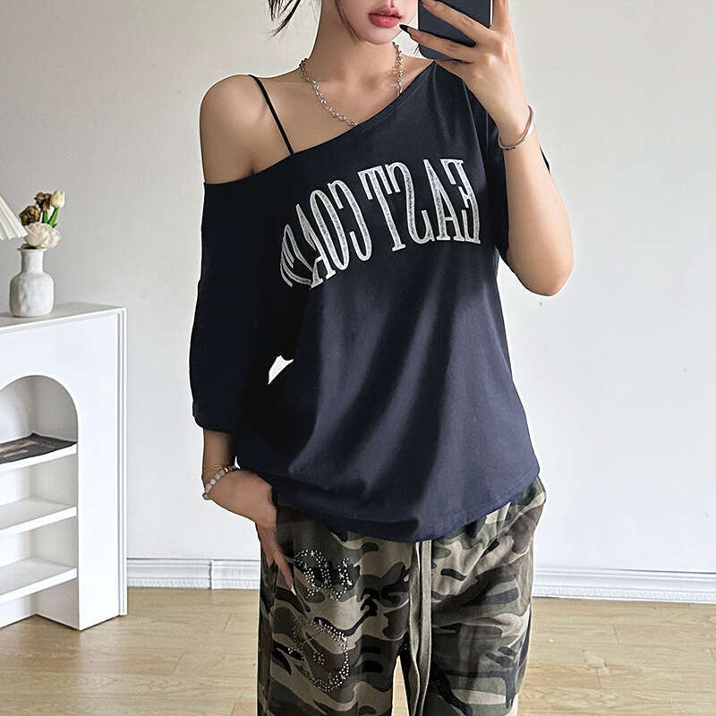 Summer New Women's Street Fashion Letter Print Short Sleeve Crop Top T-Shirt B5