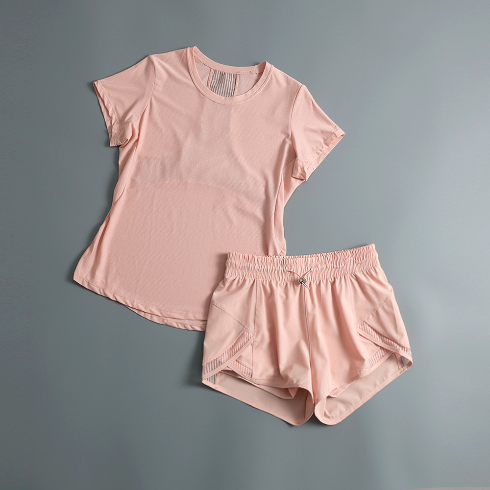 Summer women's professional sports set morning running quick-drying fitness wear short-sleeved T-shirt slimming yoga wear set
