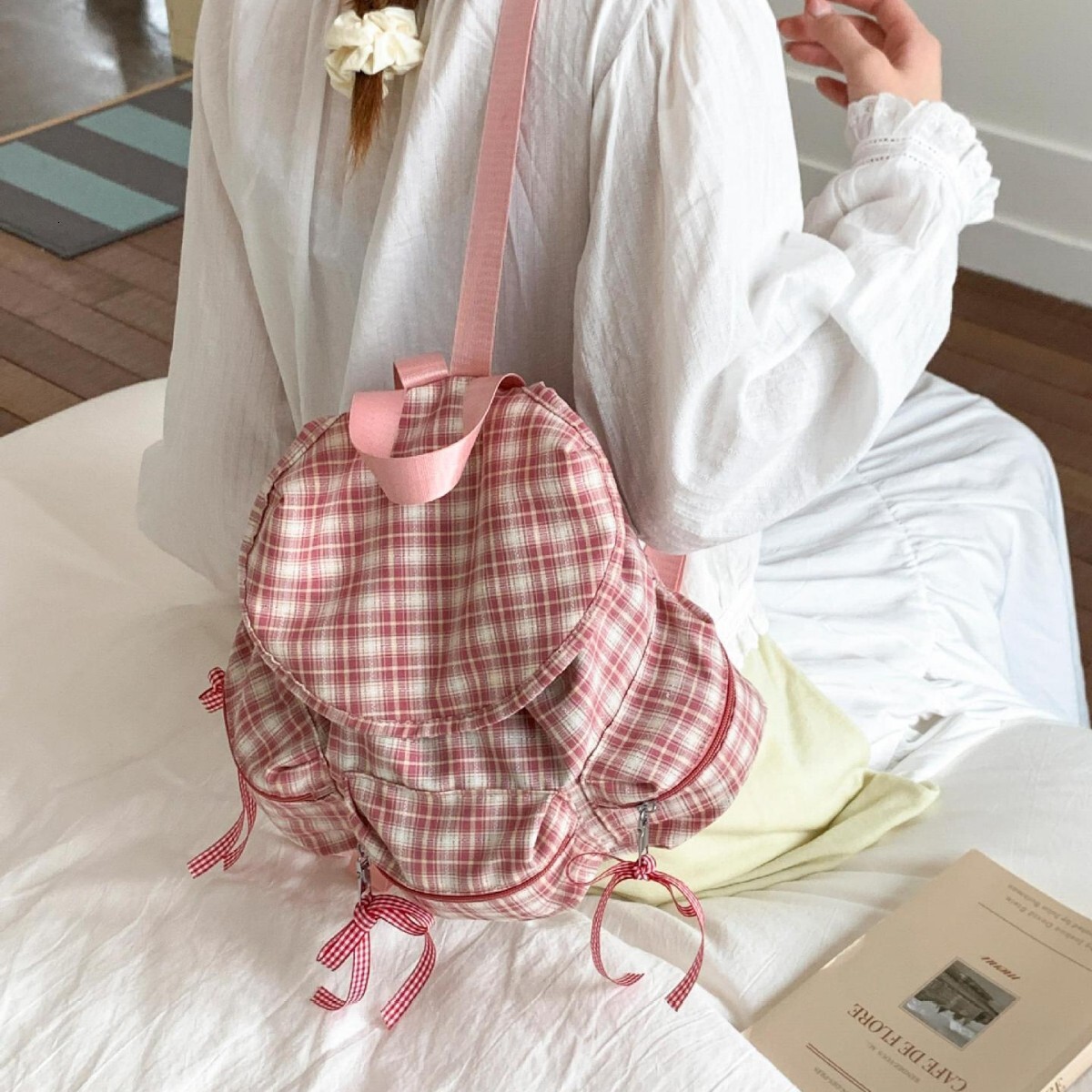 Free shipping designer Bag Summer Lightweight Women Backpack 2025 New Cute Pastoral Style Small Backpack Plaid Commuter Bag Crossbody Bag