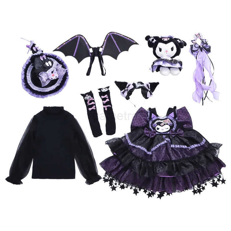 Sanrio Halloween Kuromi Dress Girls Dress 2024 New Autumn/Winter Collection Childrens Elegant Birthday Princess Dress TailXJ250618