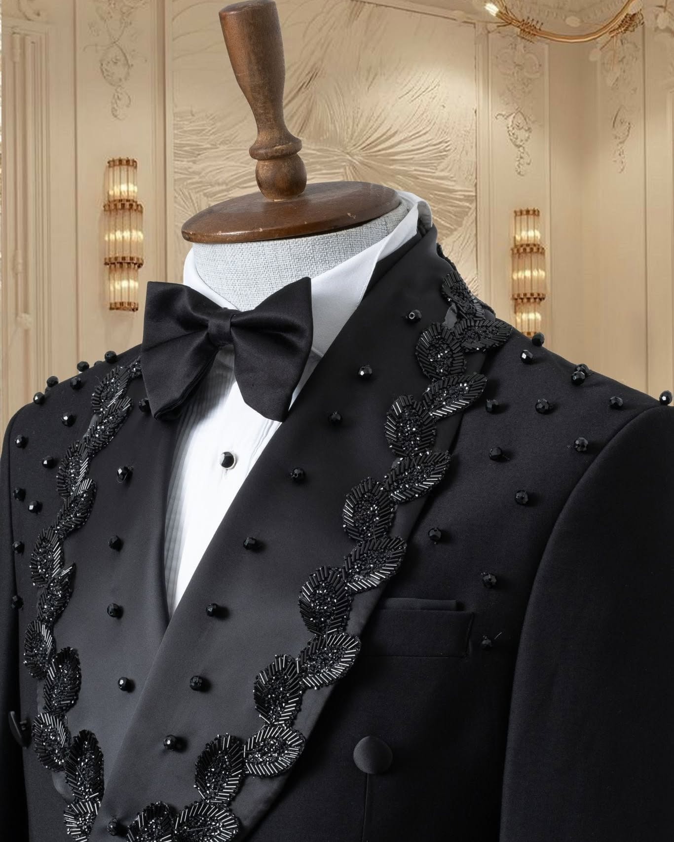 Fashion Men Suits Tailor-Made Shawl Lapel 2 Pieces Set Sequins Jacket Blazer Beading Double Breasted Groom Customized Coat Pants Plus Size