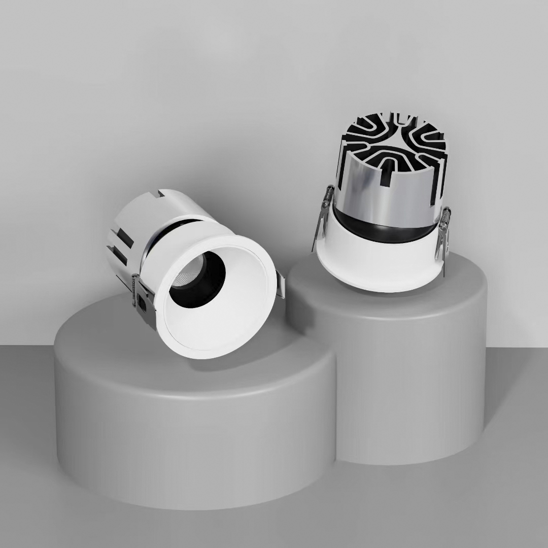 Invisible frameless recessed LED downlight with narrow edge and deep cup, anti-glare, embedded in ceiling