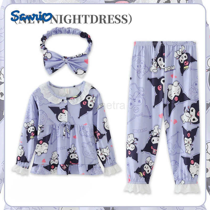 Sanrio Sanrio Girls Pajama Sets Causal Lace Trimmings Soft Comfortable Kids Night Clothes Set Beautiful Girl Breathable Indoor Costume XJ250618XJ25061