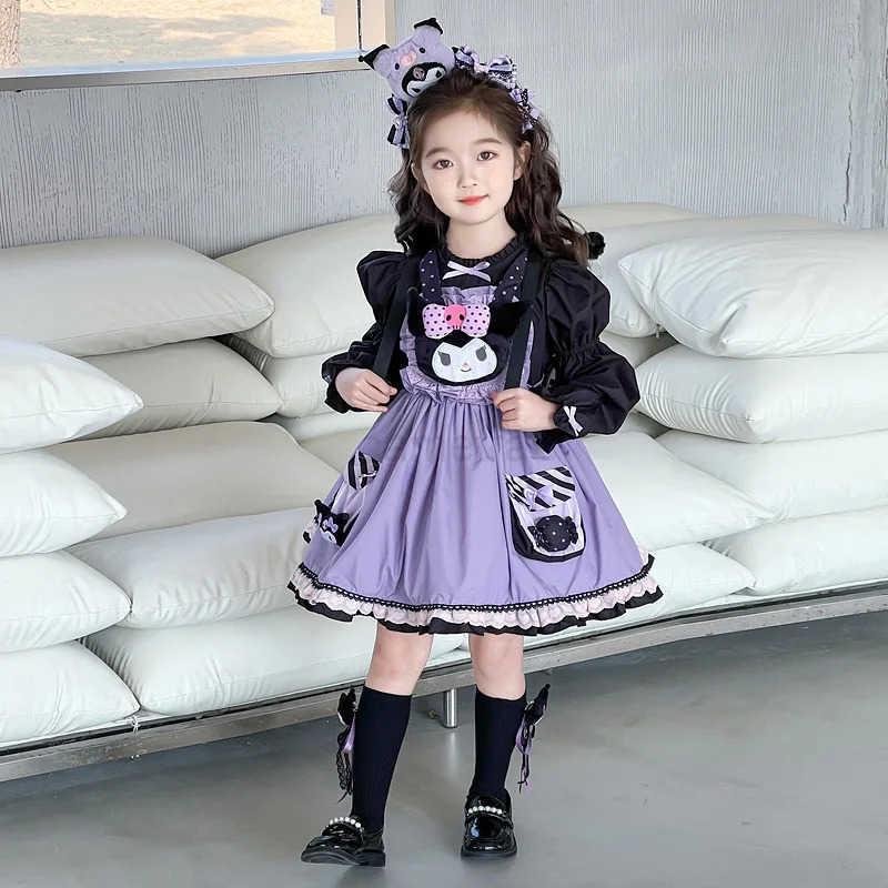 Sanrio Sanrio Girl Cosplay Kuromi Kawaii Dress Autumn Winter Long Sleeved Princess Dress Little Devil Cos Christmas Girl Holiday Gift XJ250618