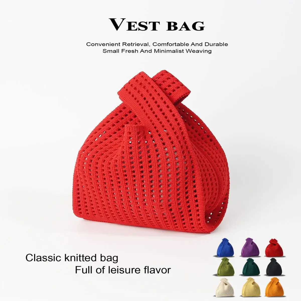 Handmade Knit Handbag Wen Mini Shoulder Bag Fem Casual Color Wide Stripe Plaid Tote Bag Student Cell Phone Package B250618