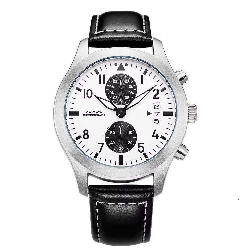 DHgargets SINOBI Quartz Watches Men Wrist Multi-function Genuine Leather Waterproof Chronograph Calendar Relojes Wristwatch