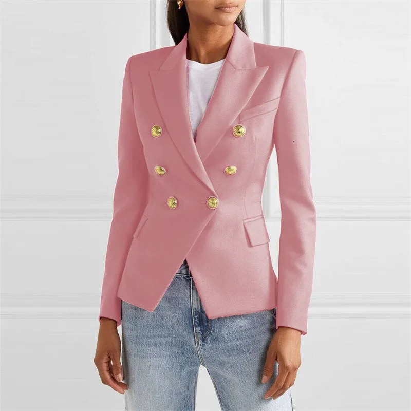 HIGH STREET White Blazer Women 2025 Slim Jacket Womens Fitting Metal Lion Buttons Double Breasted Female Pink 4XL 250613Z