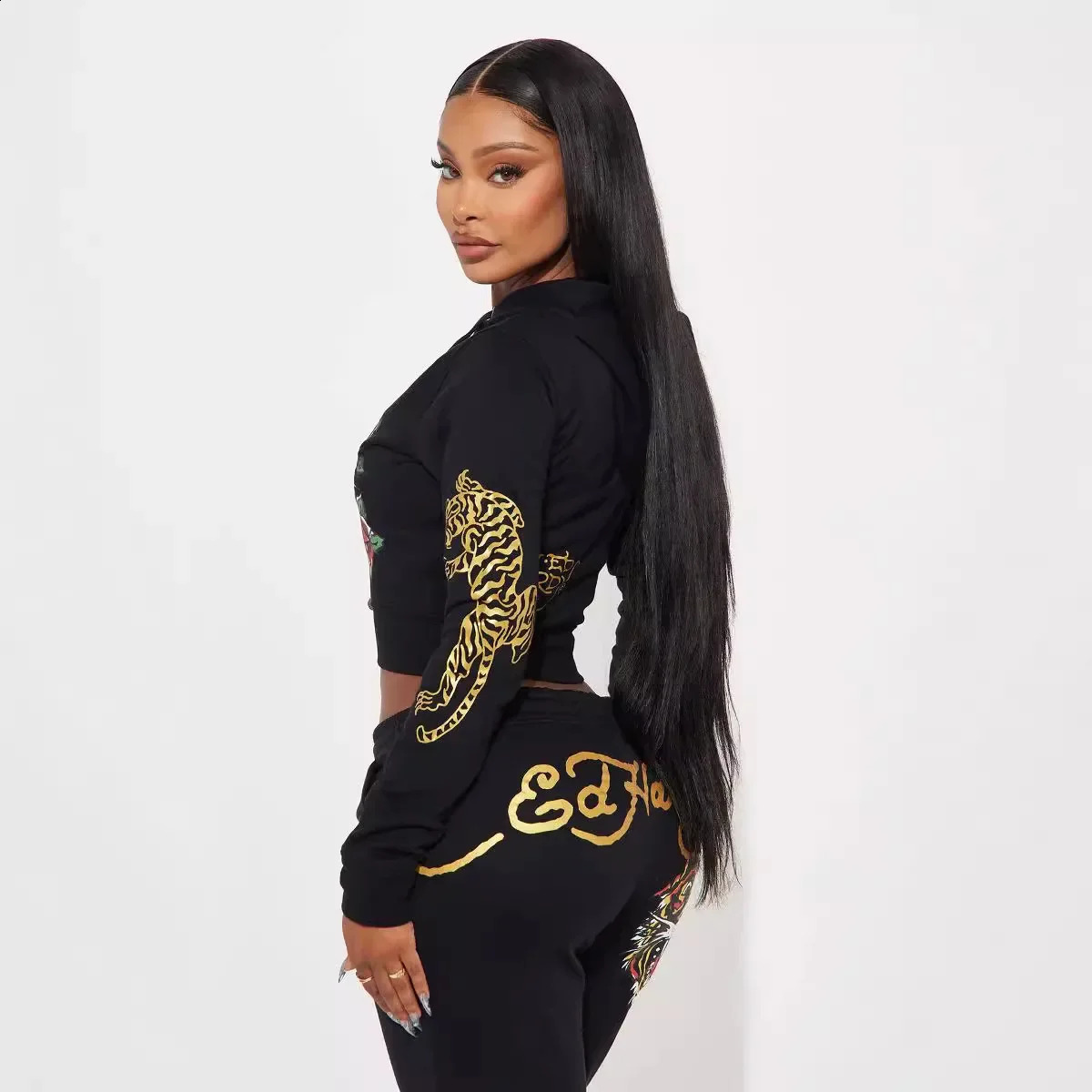 Comfortable Casual Fashion Streetwear Zipper Hooded Printed Two-Piece Set Womens Clothing Vibrant Artistic 250617