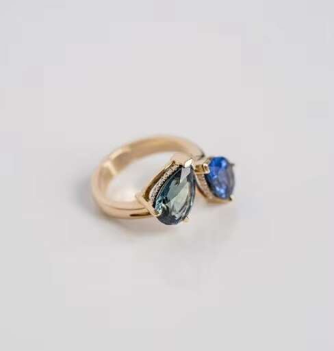Toi Et Moi 4 Ct Two Pear Cut Moissanite Engagement Ring Blue and dark green Moissanite Engagement Ring Two Tone Ring