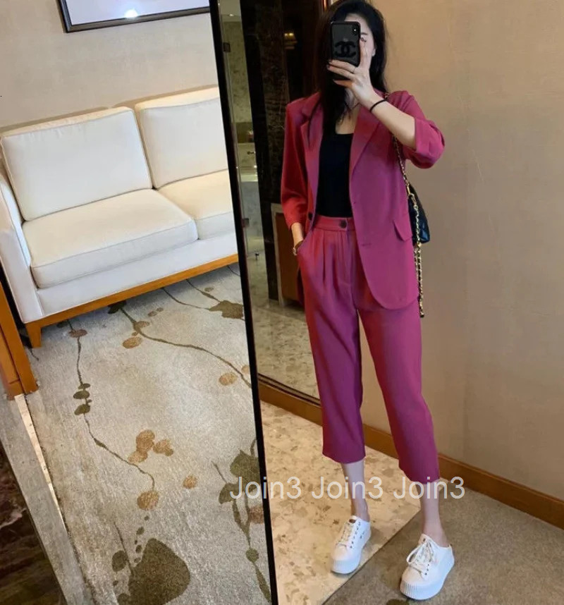 Womens 2 Pant Set Capris and Outfits Blazer Casual Two Pieces Sets Pants for Woman Y2k Streetwear Trousers Suits Korean Style D