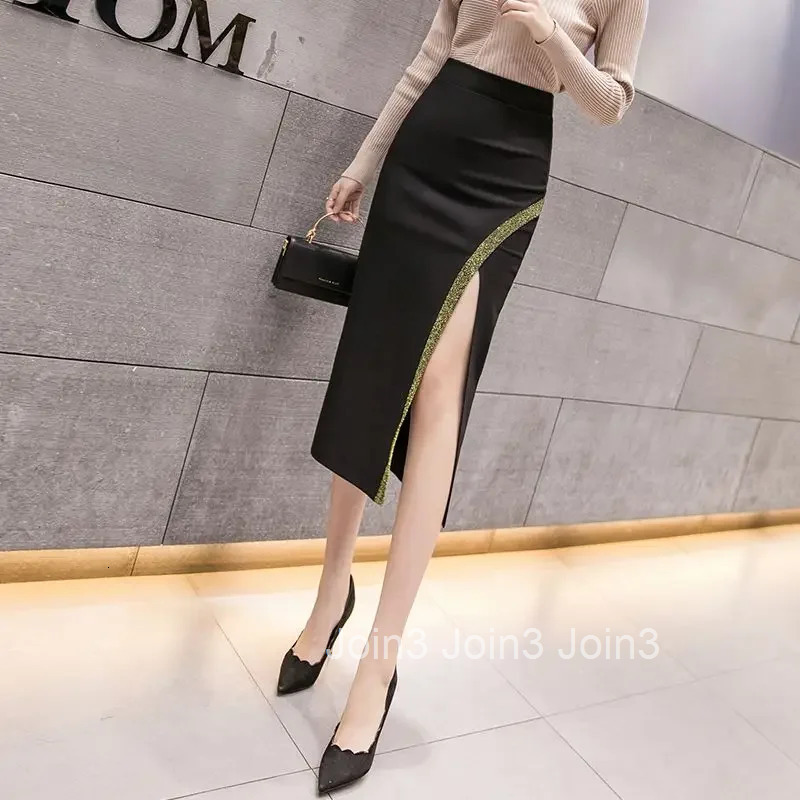 Midi Skirts for Women High Waist Wrap with Slit Patchwork Tight V Clothing Sales Premium Korean Fashion Y2k Vintage Woman Skirt