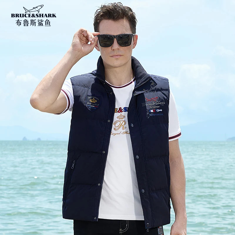 DownFeather Men Vest 79% Duck Down Bruce Shark Thicken Coat Casual Fashion Business y Winter Big Size 250617