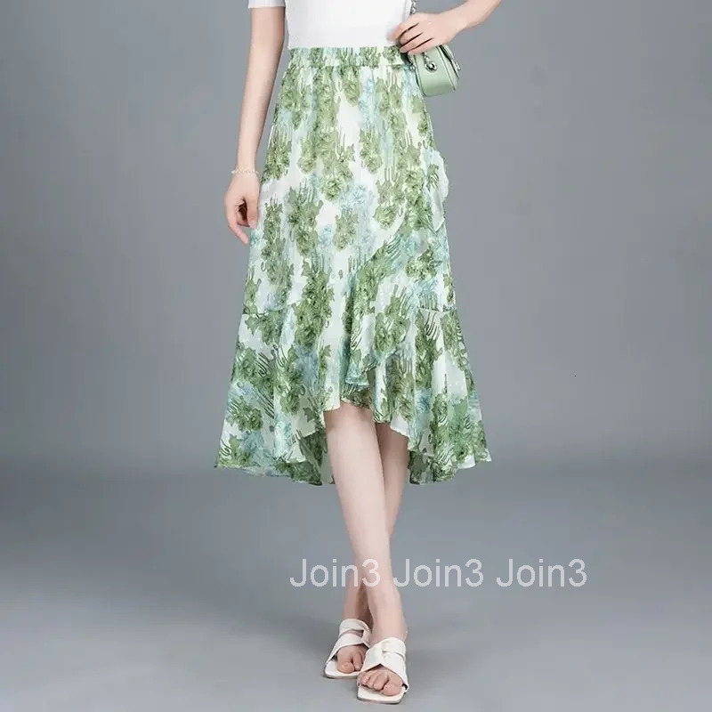 Woman Skirt Chiffon Midi High Waist Tight Ruffle Wrap Skirts for Women Aesthetic V Clothing Sales Premium Vintage Luxury Elegant
