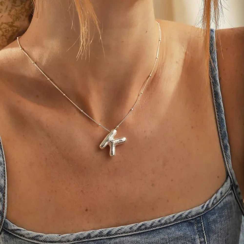 Party Balloon Bubble Alphabet Letter Pendant Necklaces for Women Silver Color Stainless Steel Initials Name Customized Jewelry W250618