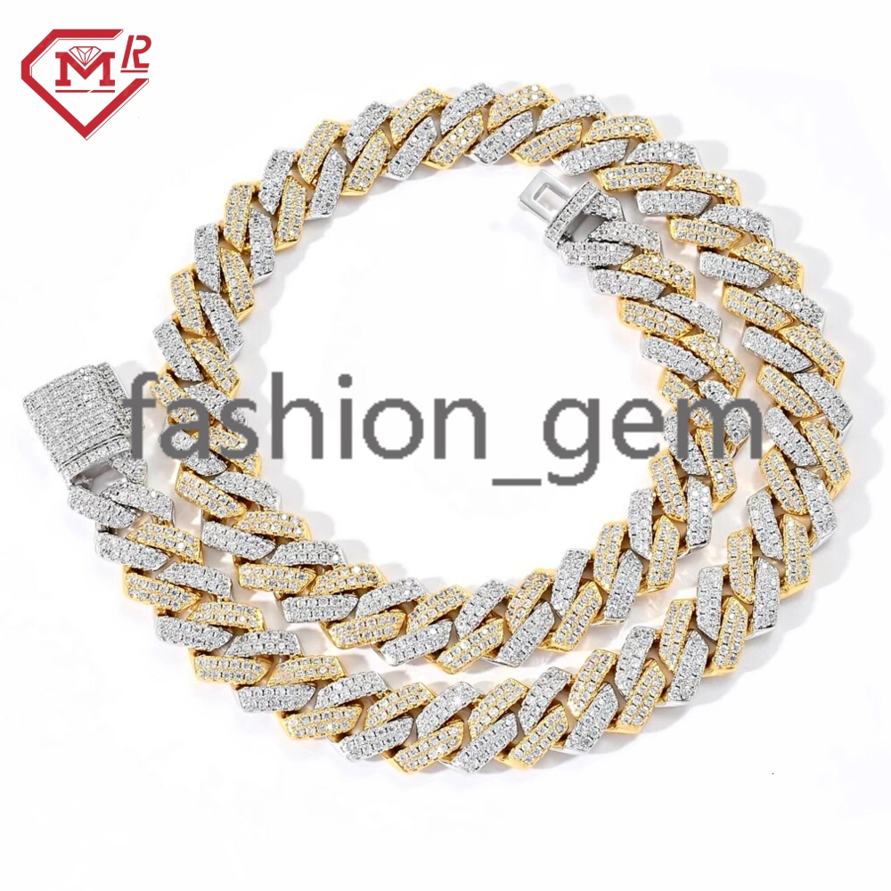 Wholesale Iced Out Cuban Link Chain 925 Sterling Silver Hiphop Two Tone VVS Moissanite Cuban Link Chain