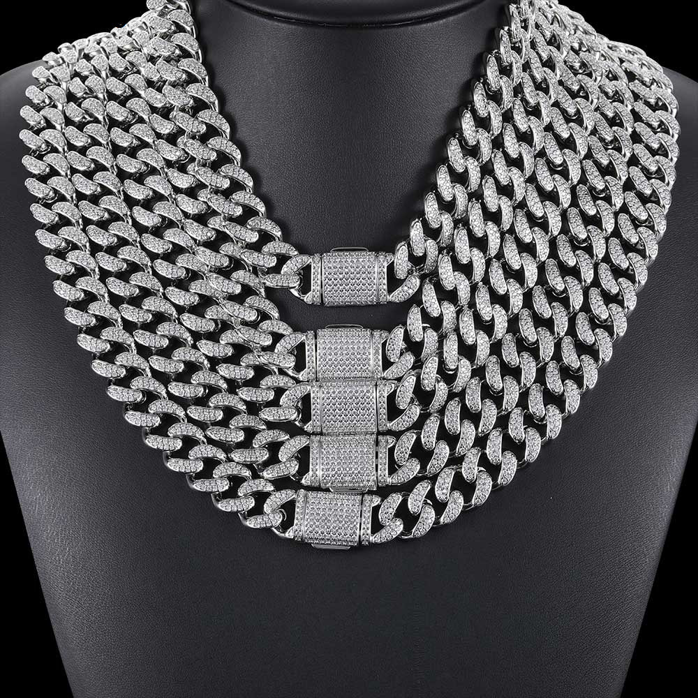 Fashion Jewelry Cuban Chain Hip Hop Moissanite Necklace10MM 12MM Diamond Cuban Chain Moissanite Diamond 925 Silver Jewelry