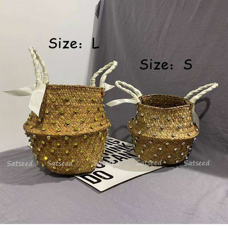 Handmade Sewing Holiday Fashion Crystal Woven Basket Dia Tote Beach Resort Retro Handbag Bag Women Design Straw 2023