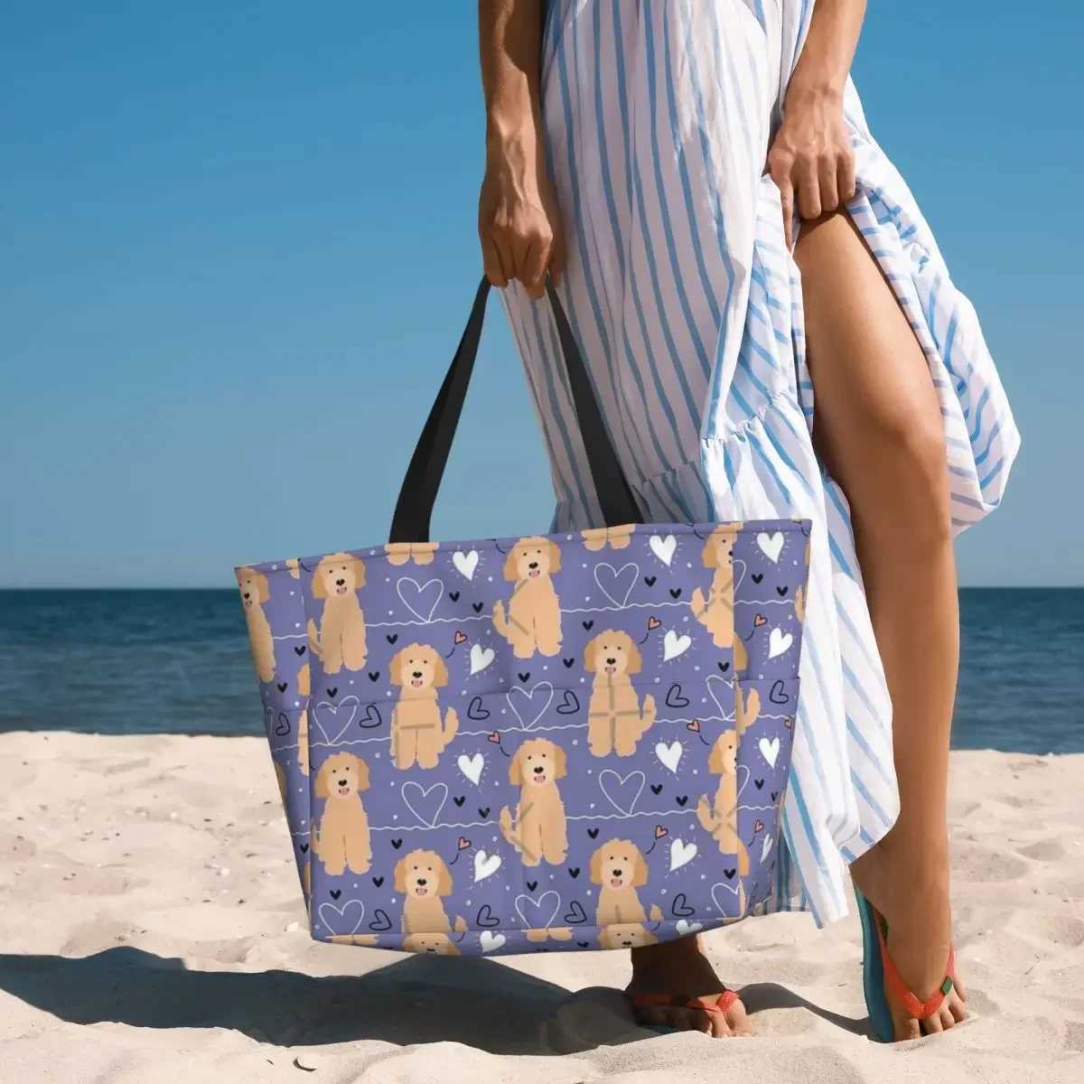 LOVE Apricot Blonde Goldendoodle Dog Beach Travel Bag Tote Customizable Shopping Gifts Shoulder Multi-Style Pattern W250618