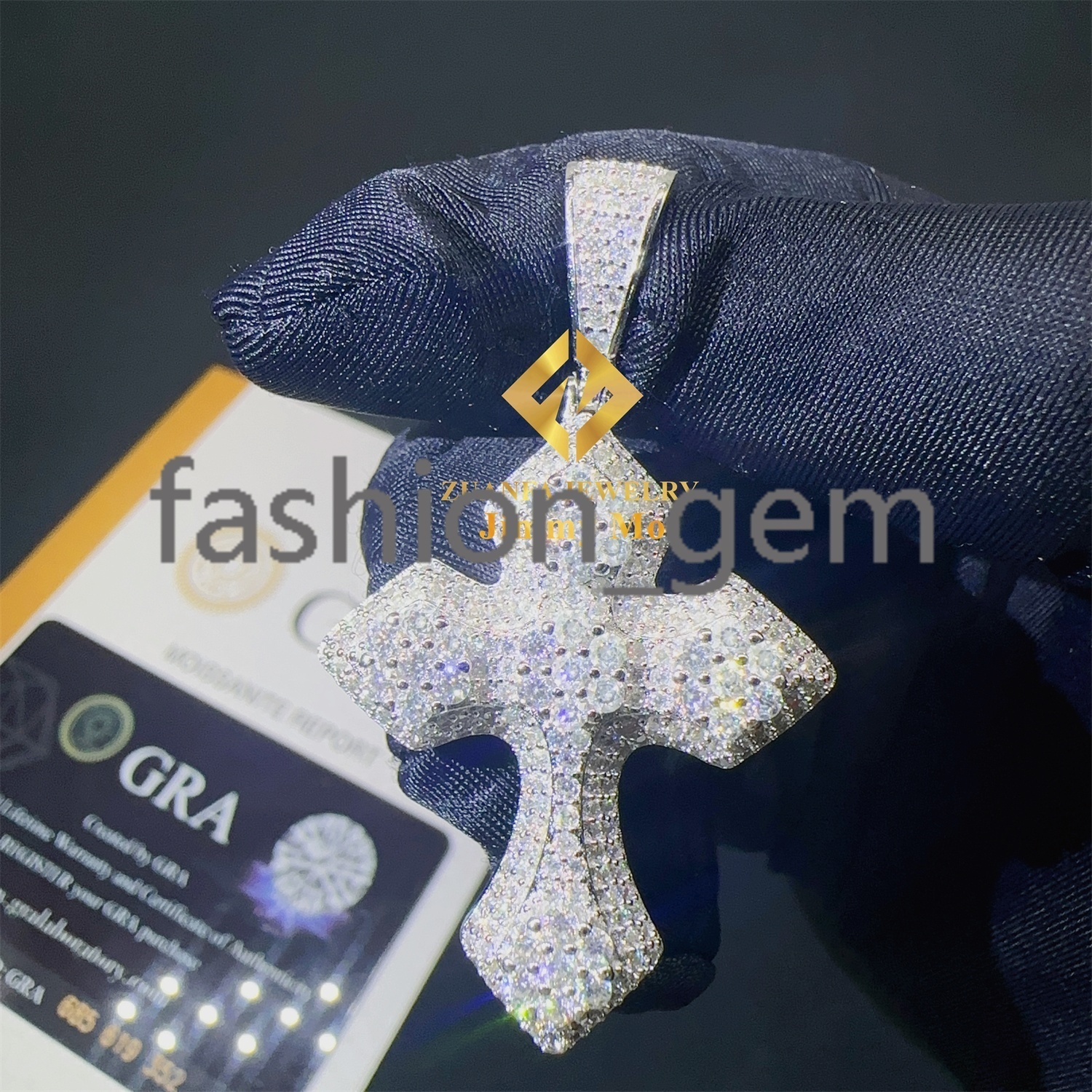 Stock Iced Out Moissanite Jewellery Hip Hop Pendant 925 Silver White Gold Plated VVS1 Moissanite Diamond Cross Pendant Necklace