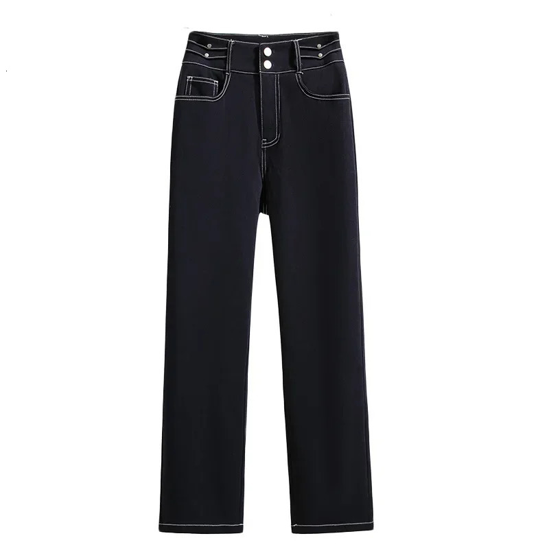 Plus Size Loose Knitted Denim Jeans Women Spring Autumn plus Size Slimming Dad Straight Leg Pants Big Size Fat MM Casual Trou 250609