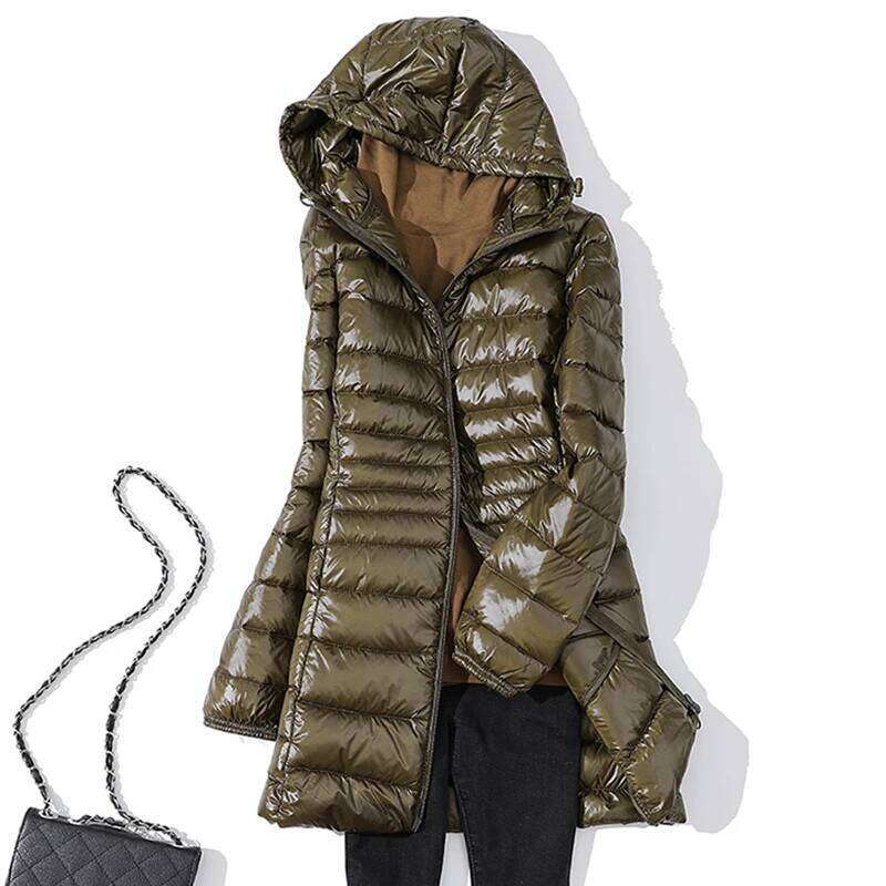 Long Winter Ultra Light Jacket Women With Hooded Down Coat Female Coats