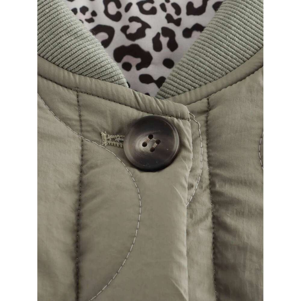 Woman Leopard Inside Quilted Jacket Single Breasted Pocket Warm Ladies Outfit Autumn Winter Fashion Girls Chic Clothes