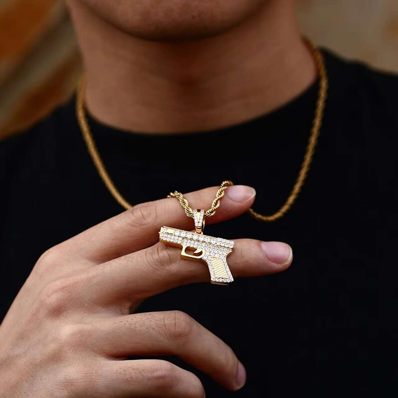 Small Pistol Gun Pendant 18K Gold 925 Sterling Silver Iced Hip Hop Style Full Moissanite Diamond Moissanite Pendants Charms